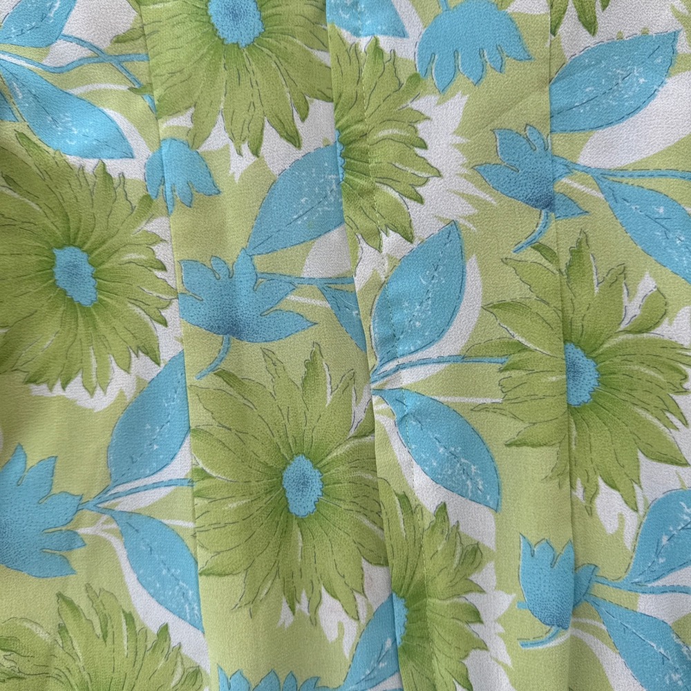 Vintage 1960s Floral Maxi Dress Mod Flower Power Sleeveless Sheath Green Blue - Picture 9 of 9